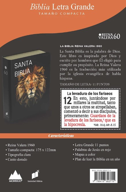 Biblia RVR 1960 Compacta Símil Piel Negro León Dorado - Imagen 5