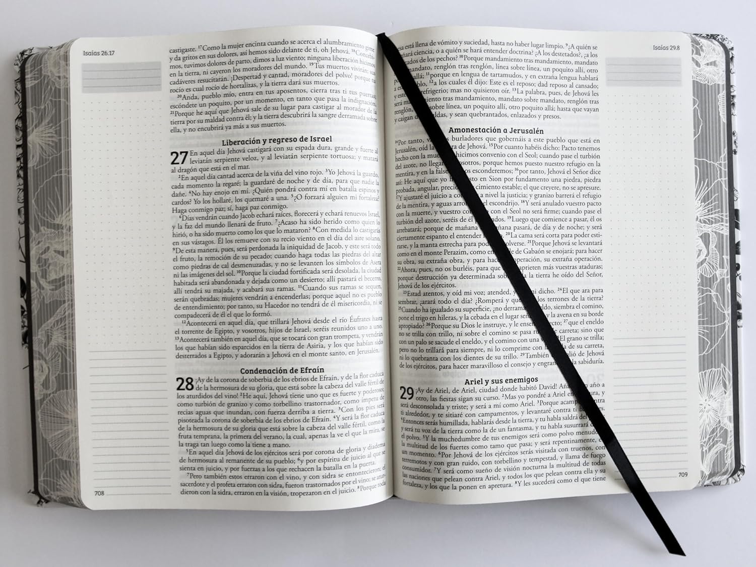 Biblia RVR 1960 de Apuntes Tapa Dura Blanco y Negro con Flores - Imagen 2