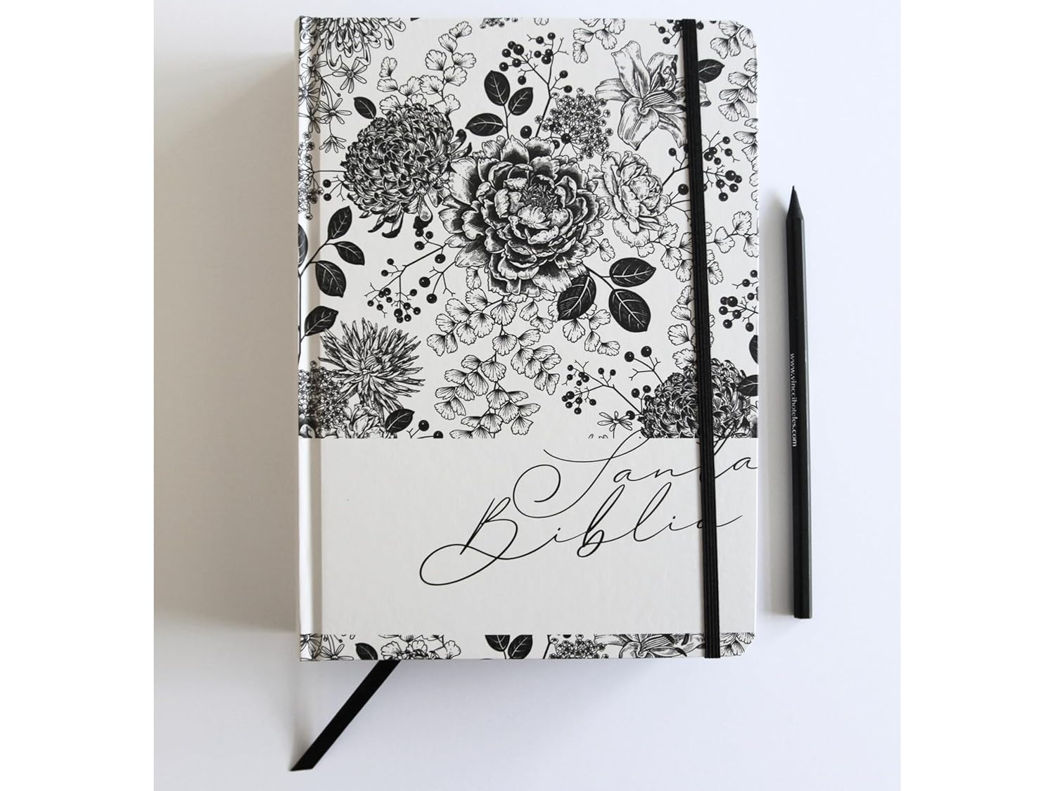 Biblia RVR 1960 de Apuntes Tapa Dura Blanco y Negro con Flores - Imagen 4