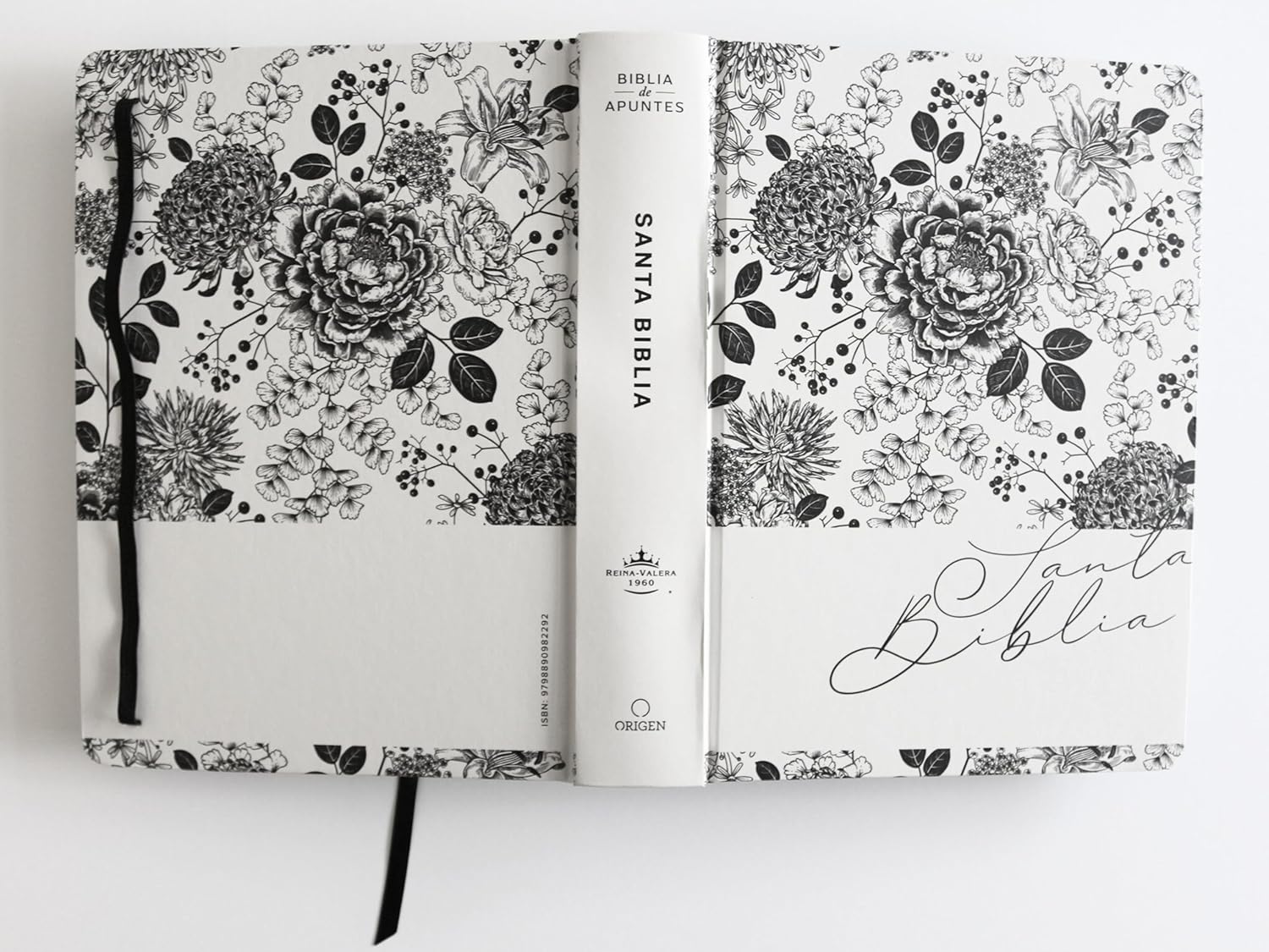 Biblia RVR 1960 de Apuntes Tapa Dura Blanco y Negro con Flores - Imagen 3