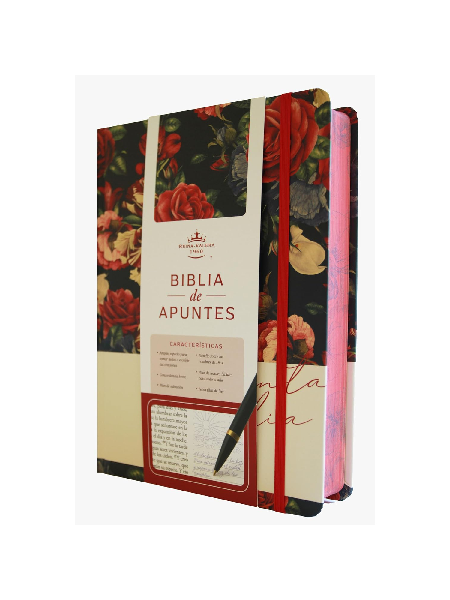 Biblia RVR 1960 de Apuntes Tapa Dura, Azul Oscuro con Flores